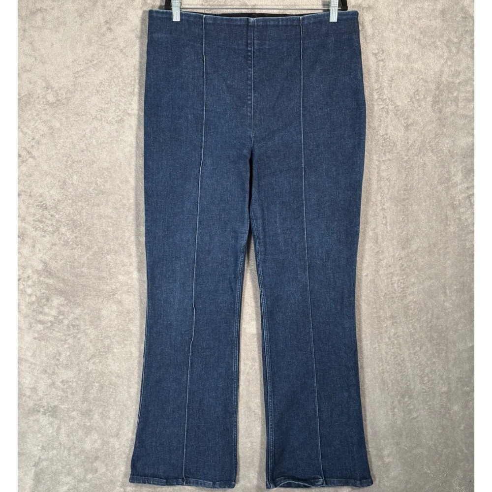 Spanx‎ Flare Jeans Dark Indigo Pull On High Rise Women's Plus Size 2XT Pintuck